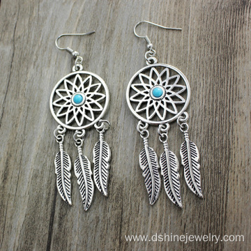 Dream Catcher Pendant Earrings Alloy Feather Dangle Earrings